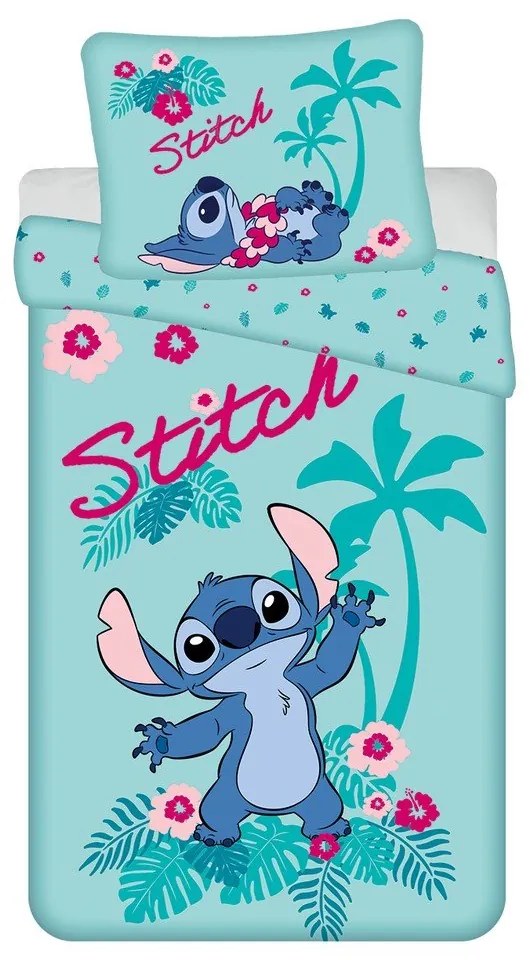 Niebieska bawełniana pościel dziecięca jednoosobowa 140x200 cm Lilo a Stitch "Hawaii" – Jerry Fabrics
