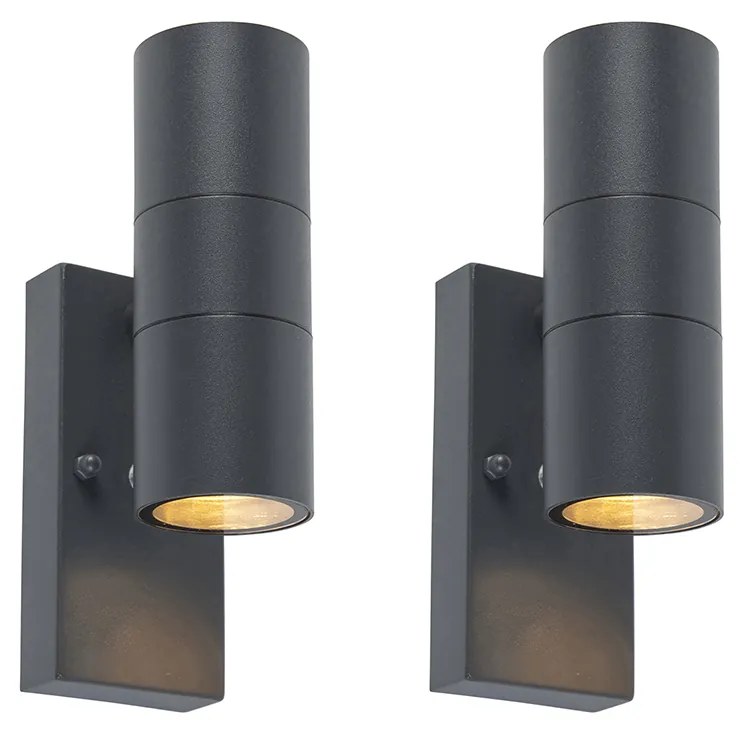 Zewnetrzna Zestaw 2 lamp ściennych zewnętrznych ciemnoszary 2-punktowe czujnik zmierzchu - Duo Nowoczesny Oswietlenie zewnetrzne
