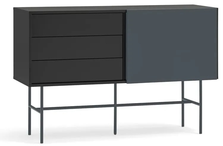 Czarno-antracytowa niska komoda z drzwiami przesuwnymi 140x91 cm Nube – Teulat