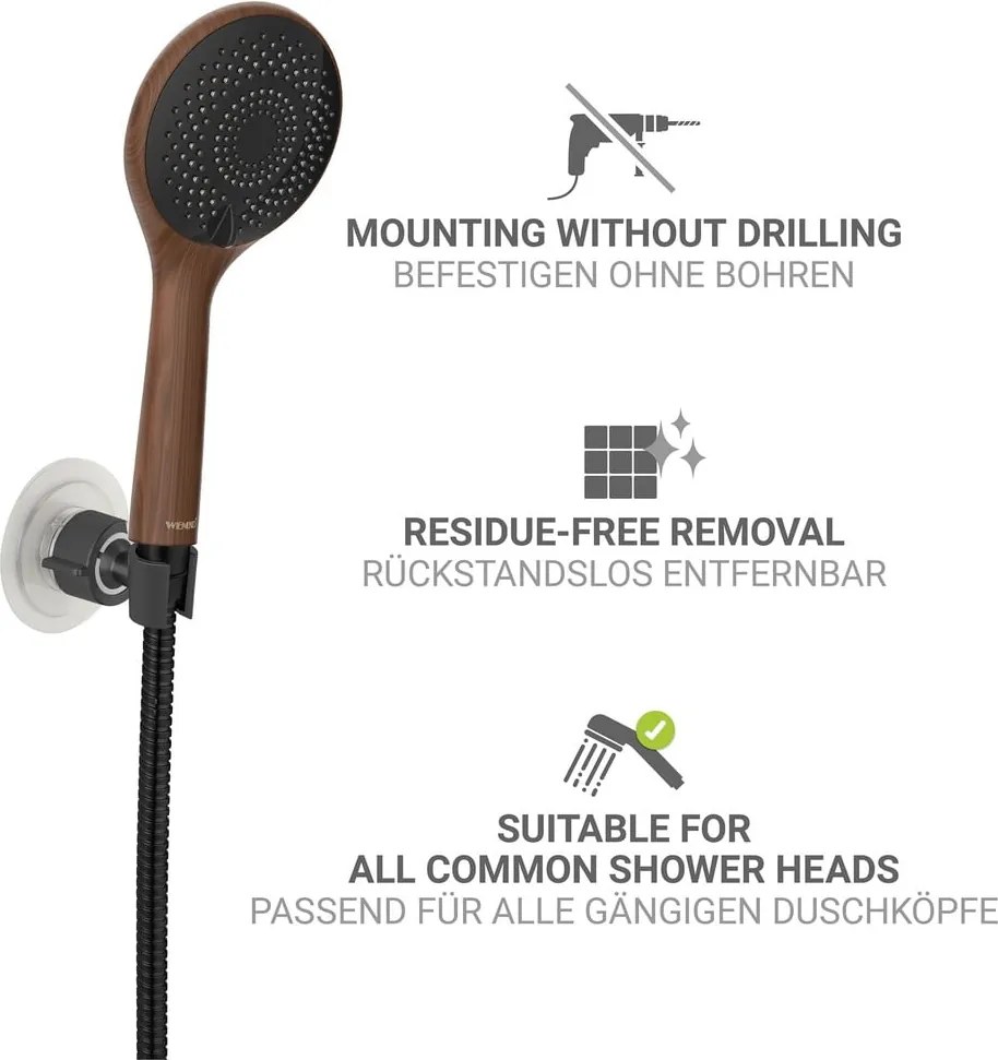 Czarny plastikowy uchwyt na słuchawkę prysznicową bez wiercenia Libertà – Wenko