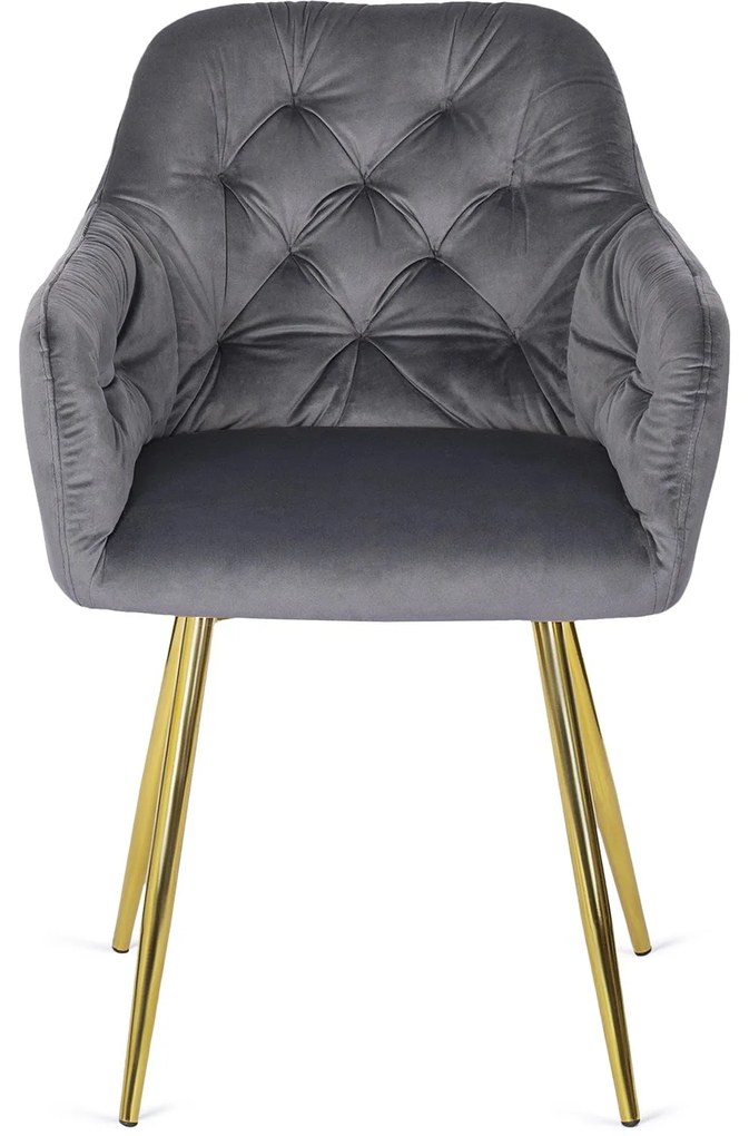 Zestaw Stół Okrągły SALLO 110 cm i 4 Krzesła Tapicerowane RAYA Szare Glamour