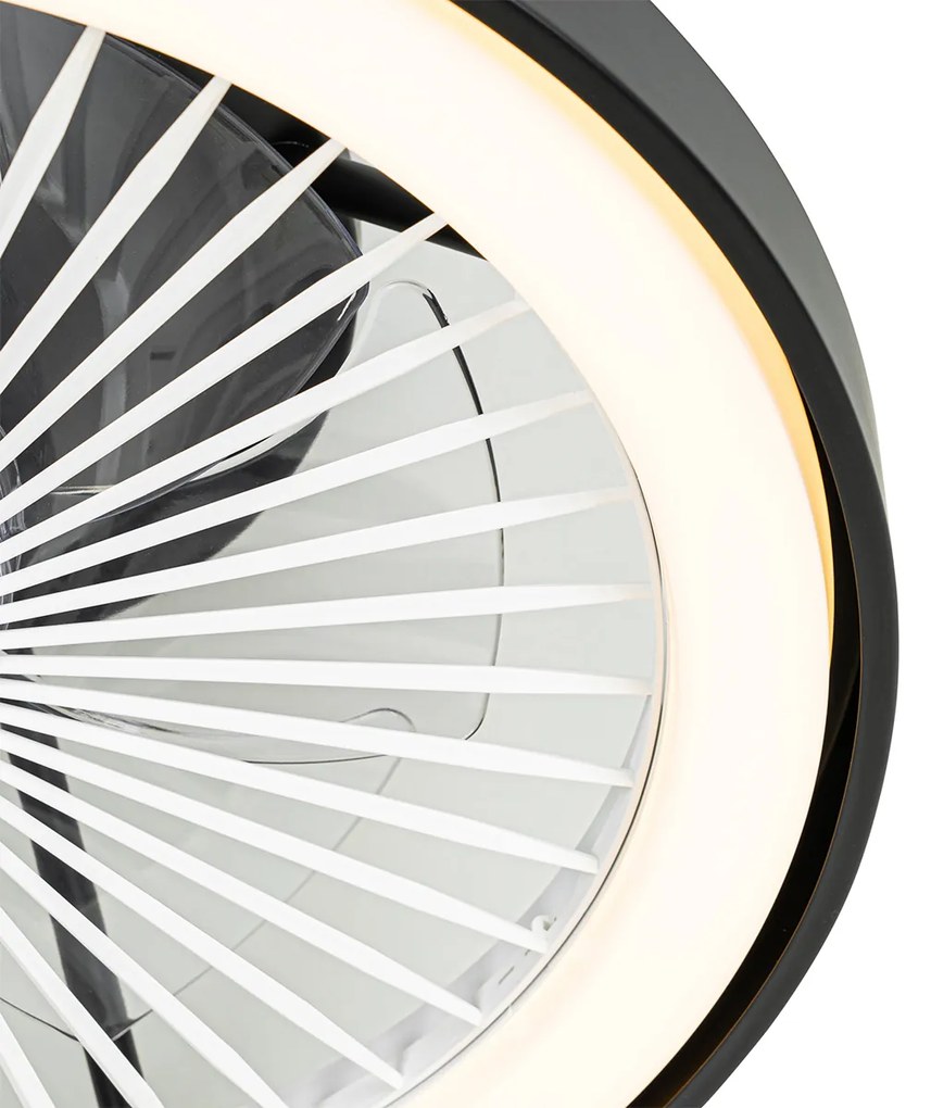 Inteligentny Wentylator sufitowy z lampą czarny 54 cm z LED z funkcją ściemniania i pilotem - Dave Nowoczesny Oswietlenie wewnetrzne