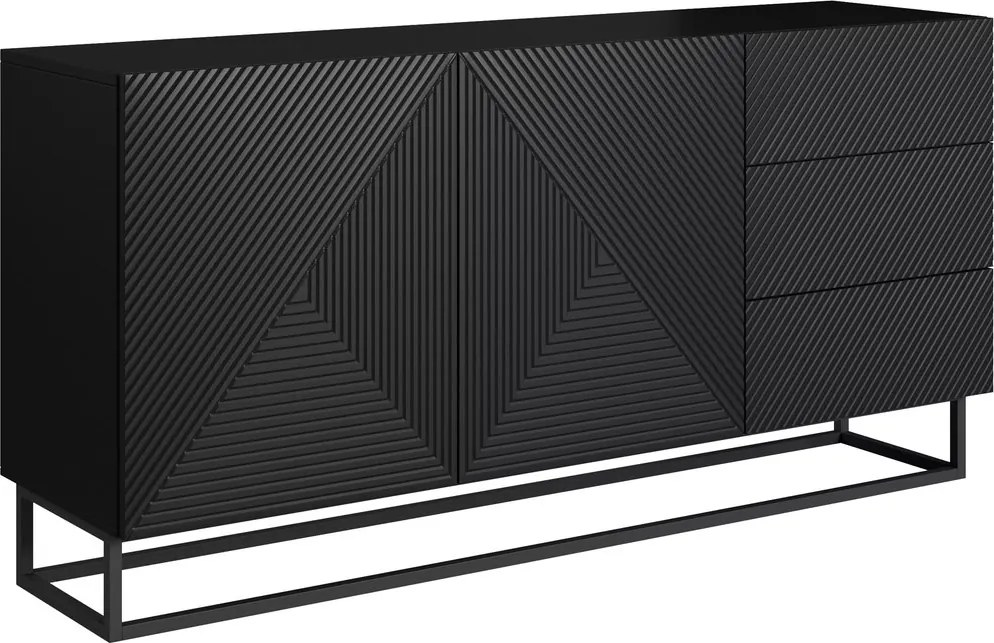 Komoda Asha 167 cm dwudrzwiowa z szufladami - czarny mat / czarny stelaż