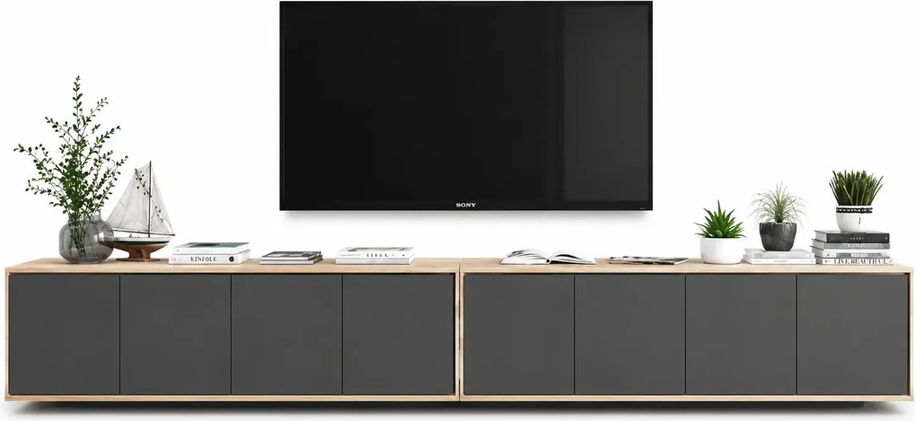 Zestaw wiszących szafek rtv dąb wotan + grafit W5-E08