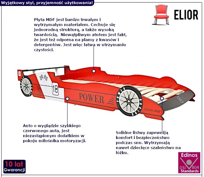 Czerwone łóżko dziecięce w kształcie auta B1-S05