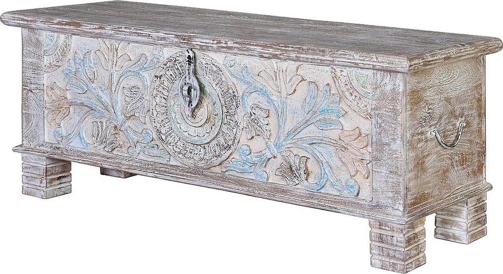 Skrzynia z drewna manguier w pastelowych kolorach