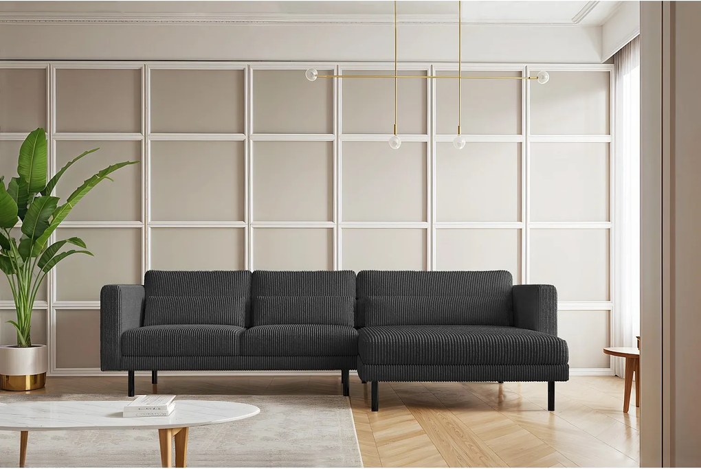 Narożnik w kształcie L Dani L, tkanina Poso, Grafitowy, Prawy