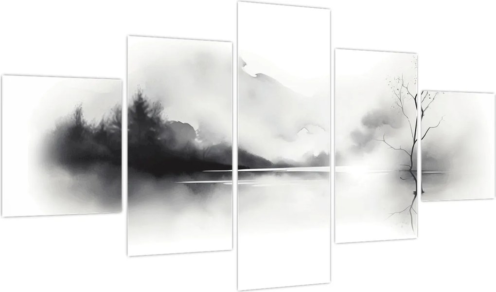 Obraz - Malowany tuszem krajobraz (125x70 cm)