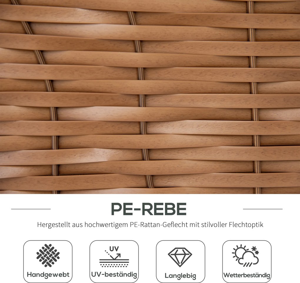 Outsunny Leżak plażowy dla 3 osób z daszkiem, 2 składanymi stolikami, podnóżkiem, chaise longue, 5-stopniowym oparciem, XXL, Polyrattan, naturalny, 150 x 79 x 160 cm