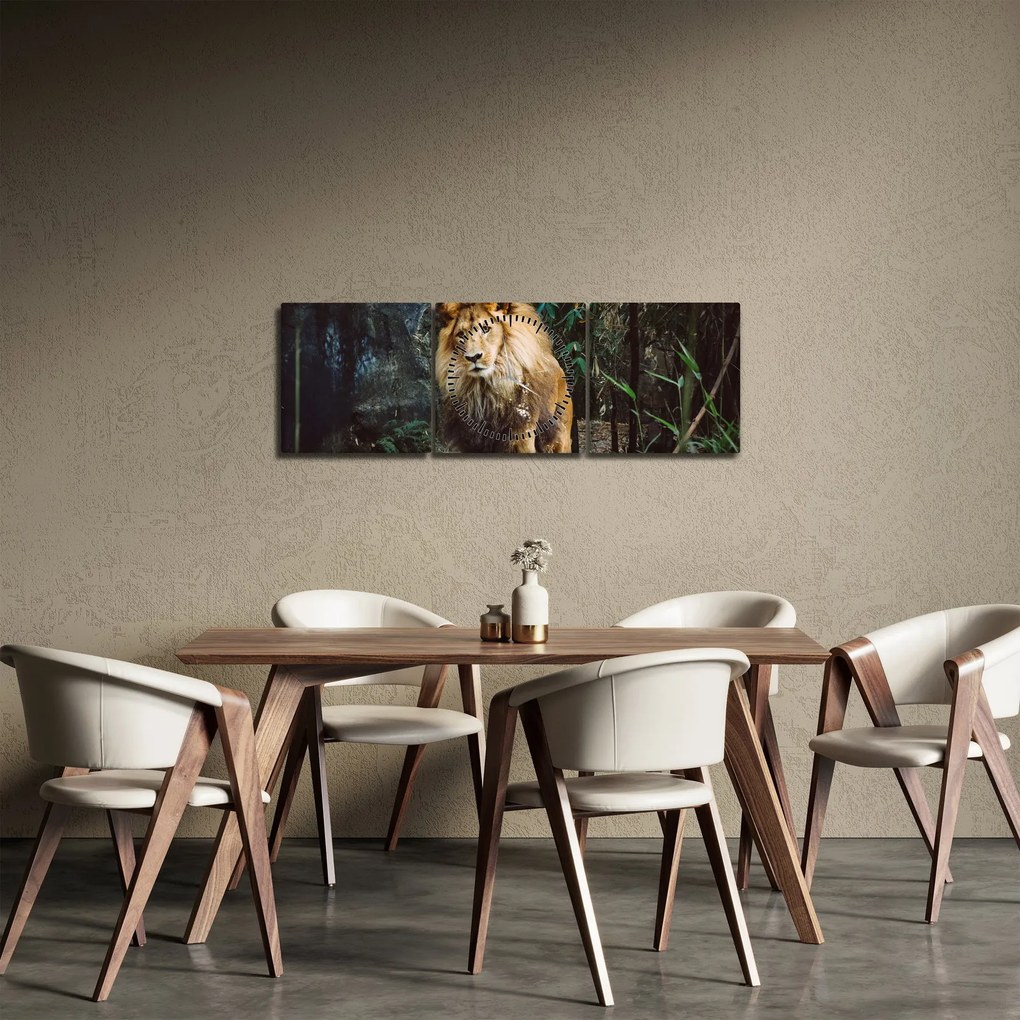 Obraz lwa w naturze (z zegarem) (90x30 cm)