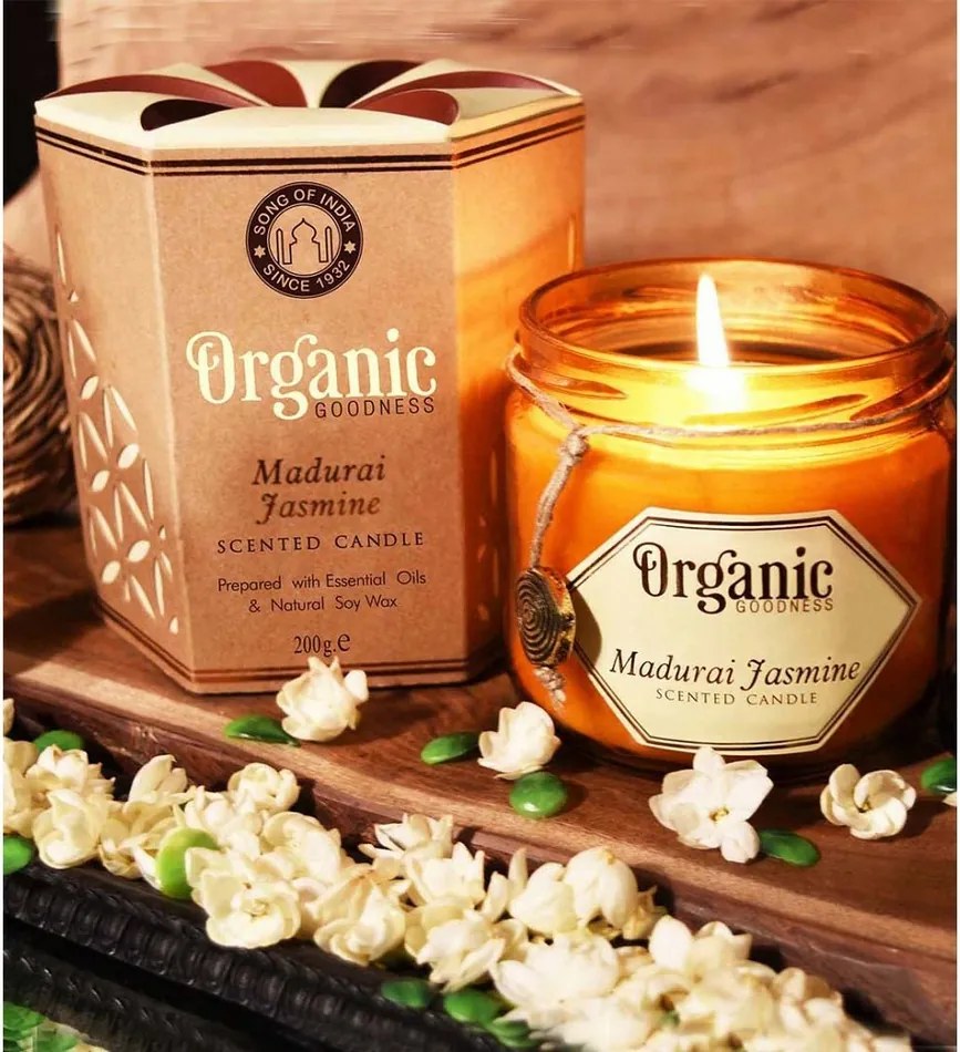 Świeca organiczna Madurai Jasmine 200 g w bursztynowym szkle