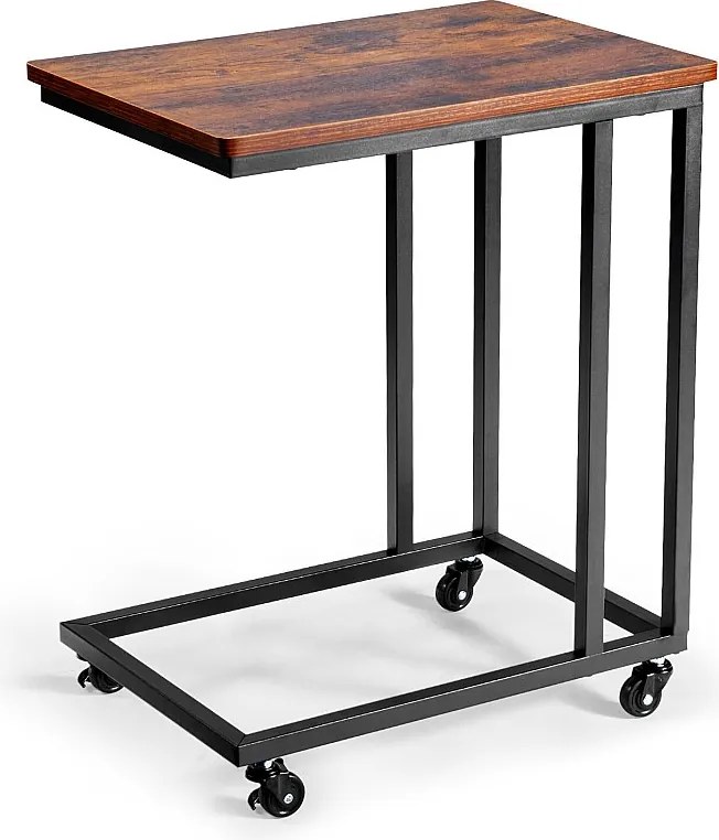 Stolik Auxiliary SucceBuy Mobilny w Kształcie C, Stoliki do Kanapy z Rama Metalową i Kółkami, Przenośny Uchwyt na Stoliki 50 x 35 x 60.5 cm, Brązowy