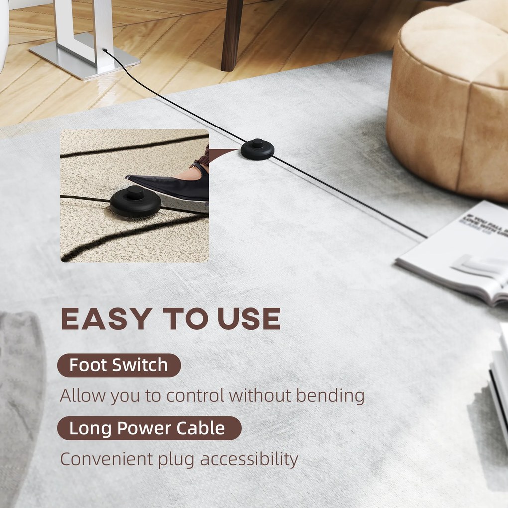 HOMCOM Nowoczesna lampa podłogowa, 3 tryby, włącznik nożny, regulowana jasność, lniany klosz, Biała