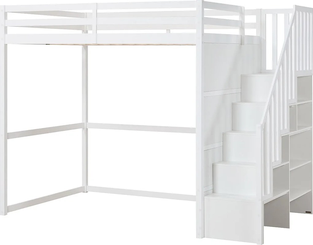Łóżko antresola 140 x 190 cm - Sosna i MDF - Białe - MENIZI