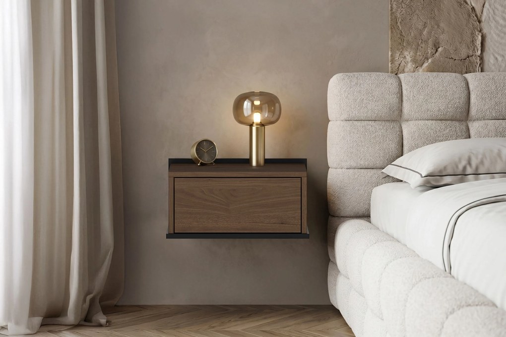 Szafka nocna wisząca Zenar z szufladą 50 cm - orzech elegant / czarny