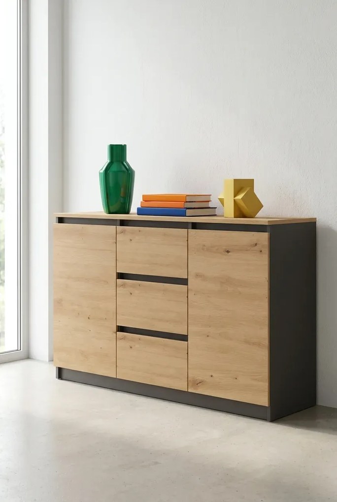 Duża komoda 200 cm dąb artisan + antracyt Z0-E42