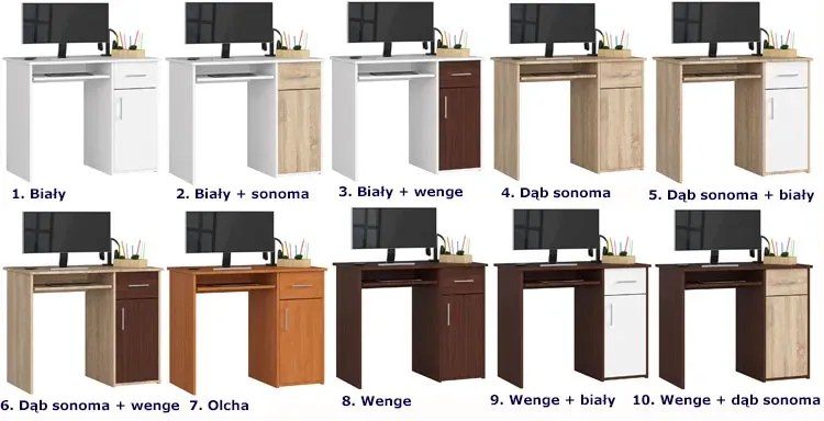 Biurko z szufladą na klawiaturę wenge + biały - Cino 2X
