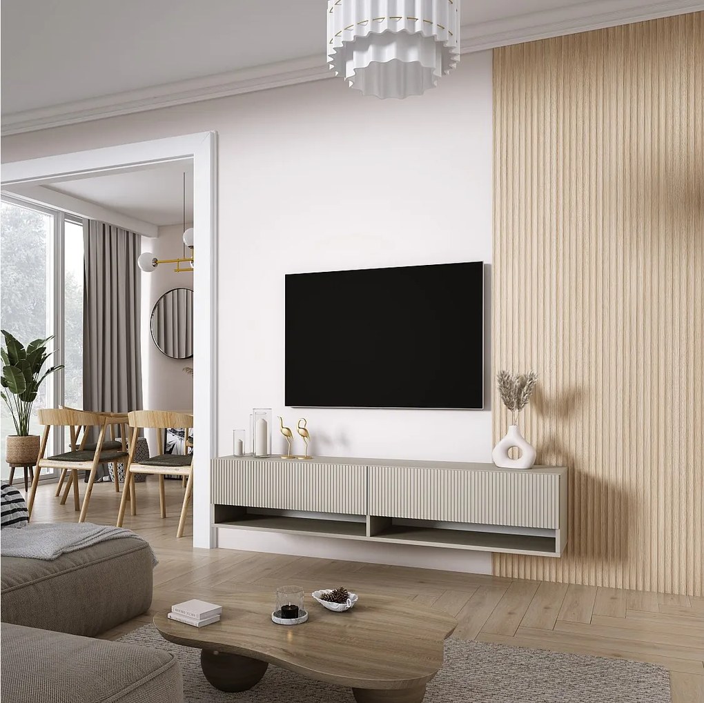 Szafka pod telewizor 170, fronty ryflowane, Kaszmir, 170 × 32 × 33,6 cm