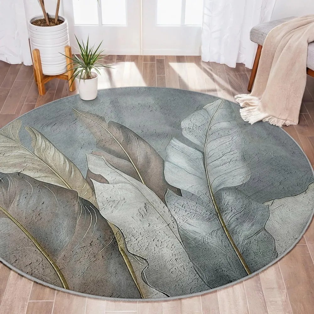 Zielono-szary okrągły dywan odpowiedni do prania ø 100 cm Dusty Leaves – Mila Home