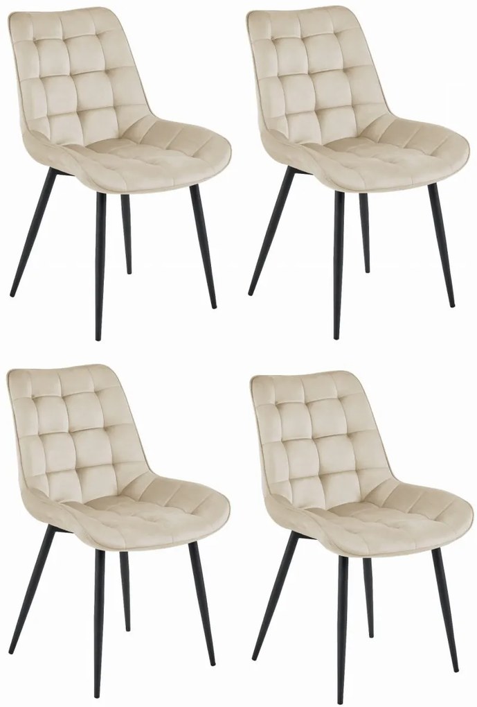 Beżowe krzesło do kuchni BERA aksamitne z czarnymi nogami