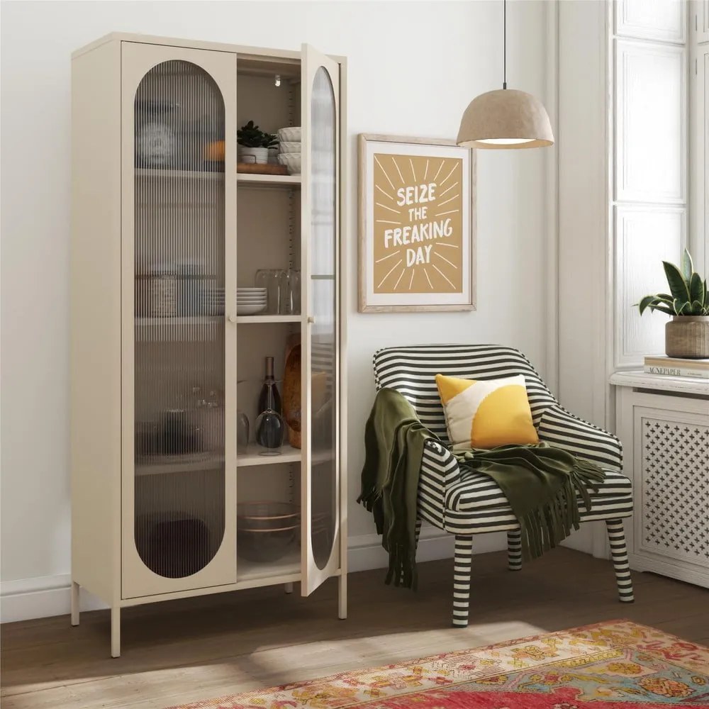 Kremowa metalowa witryna 80x186x40 cm Luna – Støraa