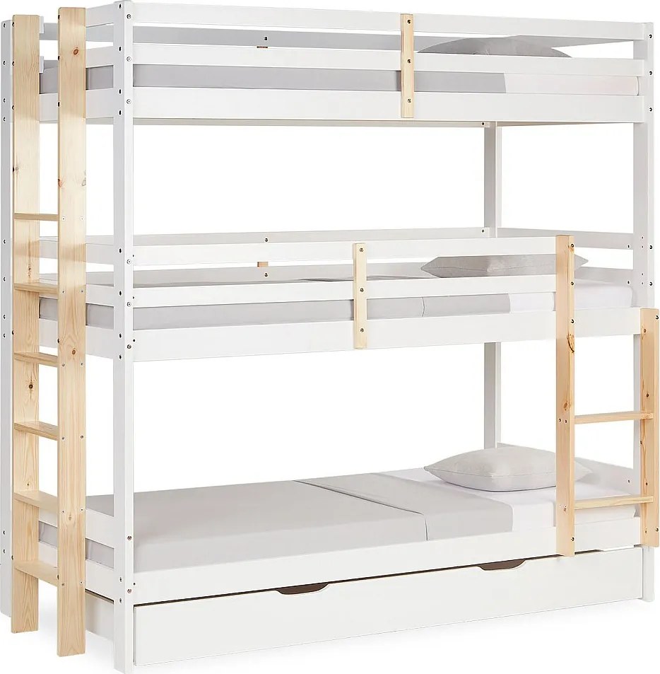 Łóżko piętrowe 90x200 cm białe Łóżko dziecięce