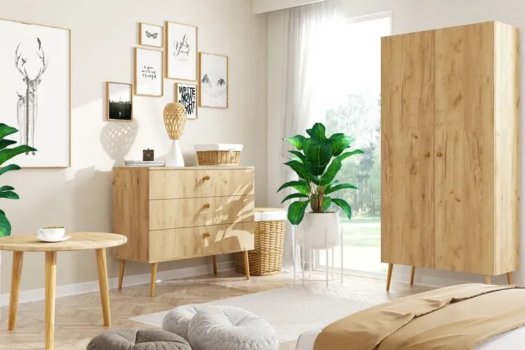 Minimalistyczna komoda boho dąb craft złoty - Geza 8X