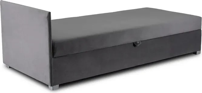 Łóżko Tapczan Młodzieżowe KARO 2 90x200 cm Pojedyncze Szare Welurowe