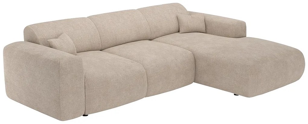 Kanapa narożna prawostronna rozkładana dużych rozmiarów z beżową wąsko prążkowana tapicerką - POGNI marki Maison Céphy