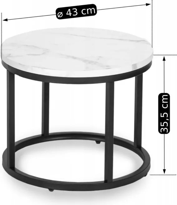 Zestaw Stolików Kawowych DAFNE 43 cm/53 cm Biały Marmur Nowoczesny Glamour