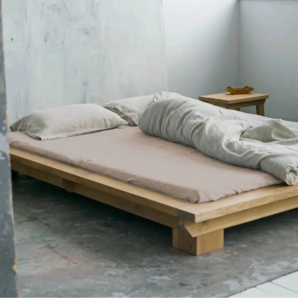 Beżowojasnobrązowe lniane prześcieradło z gumką 200x200 cm Portobello – Linen Tales