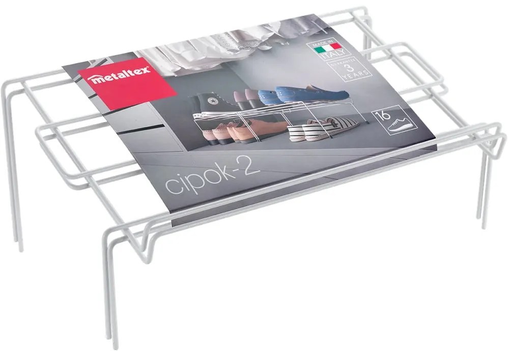 Zestaw 2 białych półek na buty ze stali nierdzewnej Metaltex Cipok