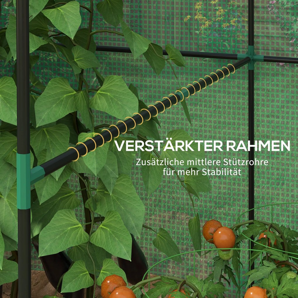 Outsunny Szklarnia foliowa szklarnia na wczesną uprawę, odporna na warunki atmosferyczne, z rolkowymi drzwiami, 200 x 200 x 140 cm, Zielony