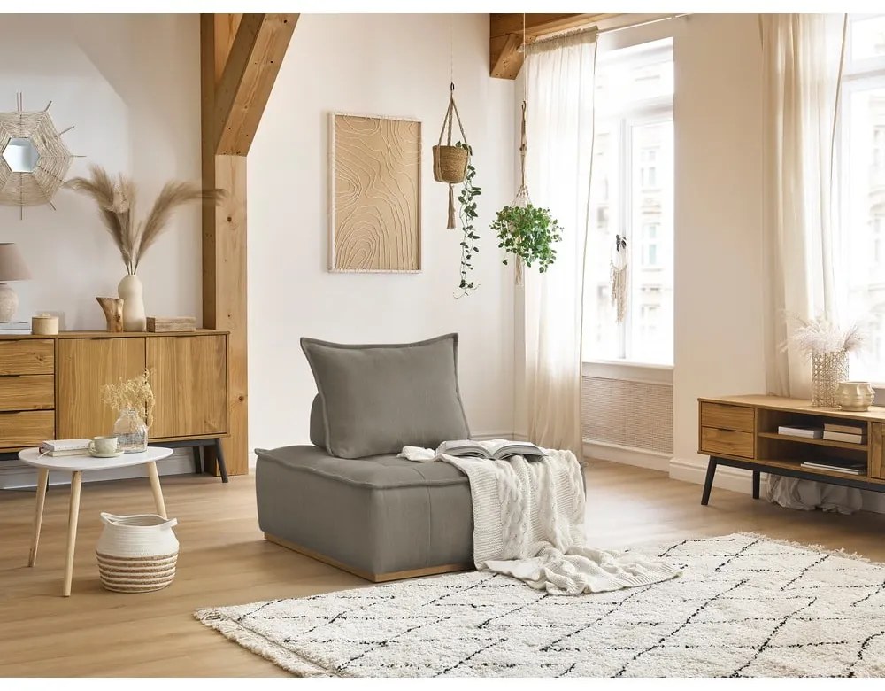 Szarobrązowy fotel z tkaniny szenilowej Elisa – Bobochic Paris