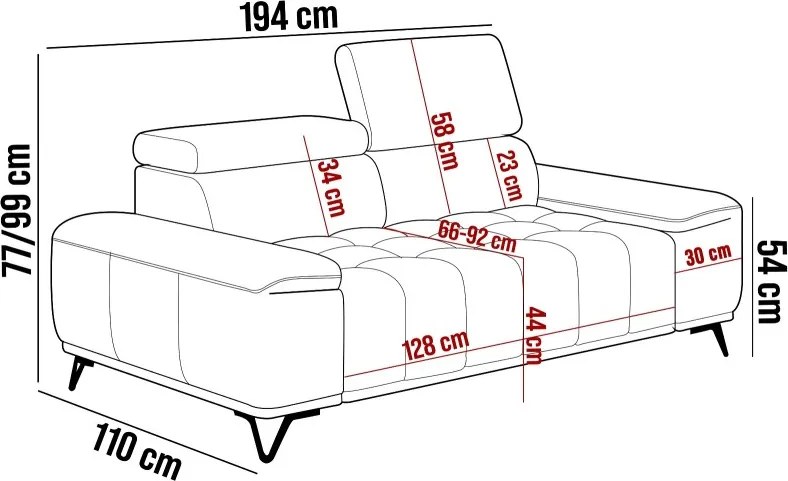 Sofa kanapa PALLADIO z elektrycznym systemem rozkładania siedziska regulowane zagłówki WERSAL