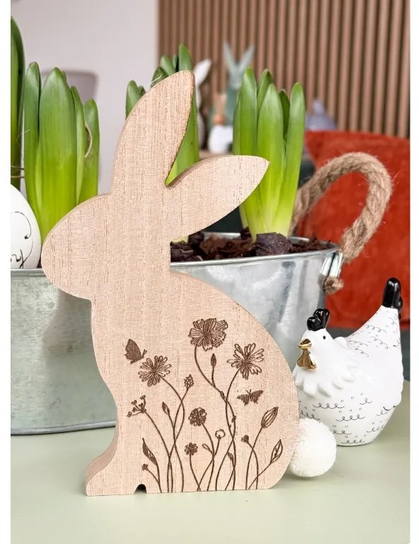 Wielkanocny drewniany zając FLORAL BUNNY 18 cm
