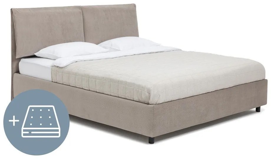 Szarobrązowe tapicerowane łóżko dwuosobowe ze schowkiem z materacem i stelażem 160x200 cm Myra Pillow – Bonami Selection