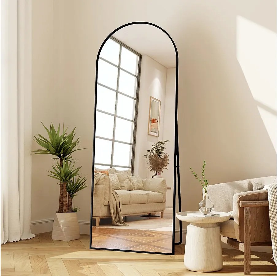 Lustro stojące łukowe 177×77 cm z czarną ramą – Elegancki i vintage'owy design, uniwersalne (do powieszenia lub postawienia)