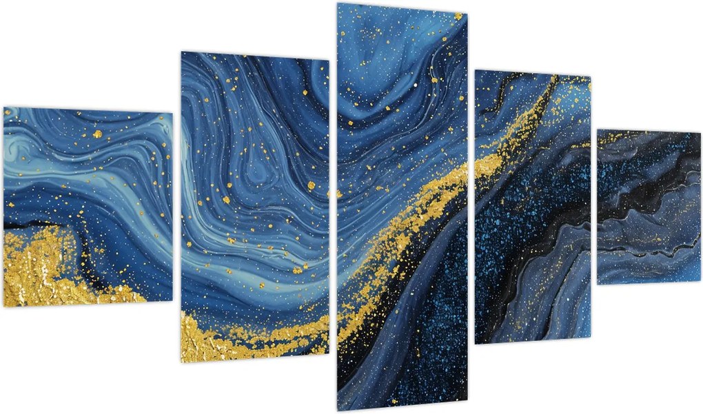 Obraz - Niebiesko-złota abstrakcja (125x70 cm)