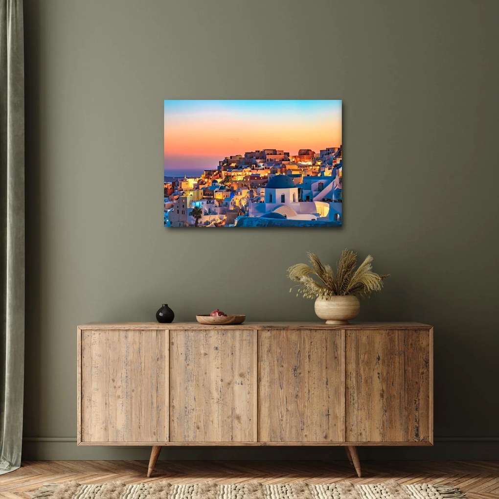 Obraz - Santorini o zmierzchu (70x50 cm)