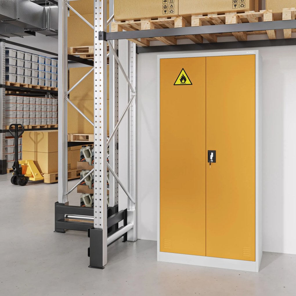 Szafa na chemikalia MARIA, 900 x 1850 x 400 mm, szaro-żółta