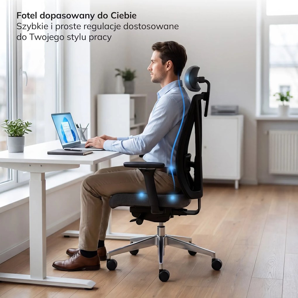 Fotel biurowy ergonomiczny ciemnoszary VECTOR