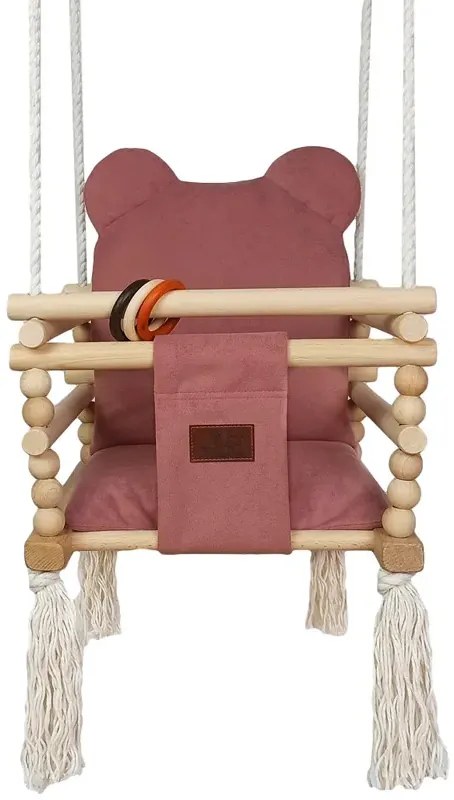 Różowa huśtawka dla dziecka z welurowym oparciem N4-E33