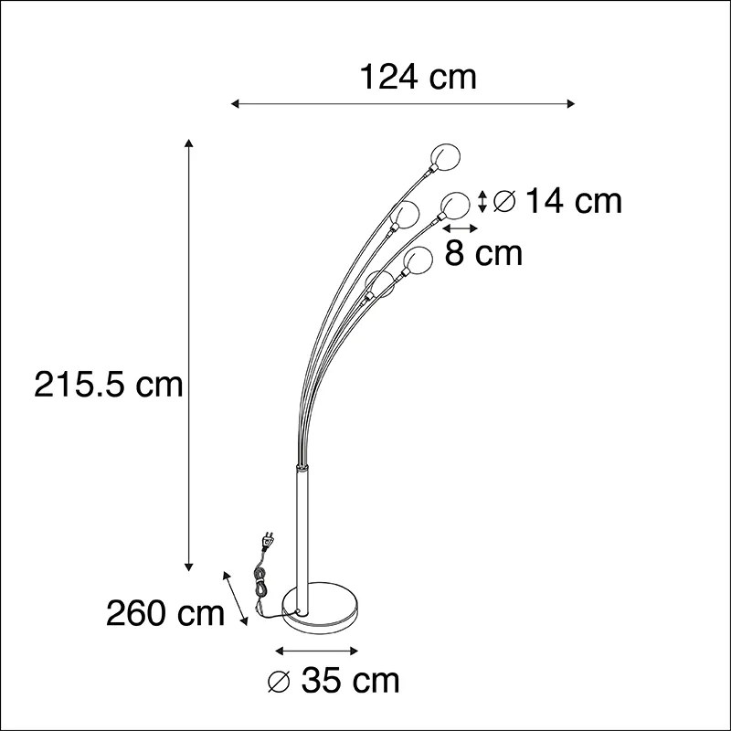 Designerska lampa podłogowa czarna 5-światłowa - Sixties Marmo