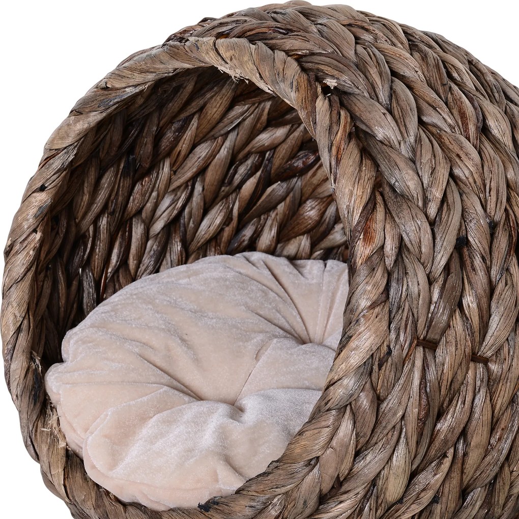 PawHut Kosz dla kota Rattanowe gniazdo dla kota Legowisko dla kota z poduszką Legowisko dla zwierząt domowych szary