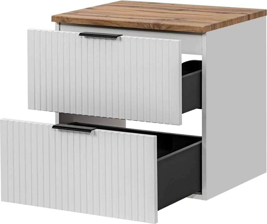 Zestaw Szafka umywalkowa biała ASTROS 60 x 46 cm White z dębowym blatem OAK