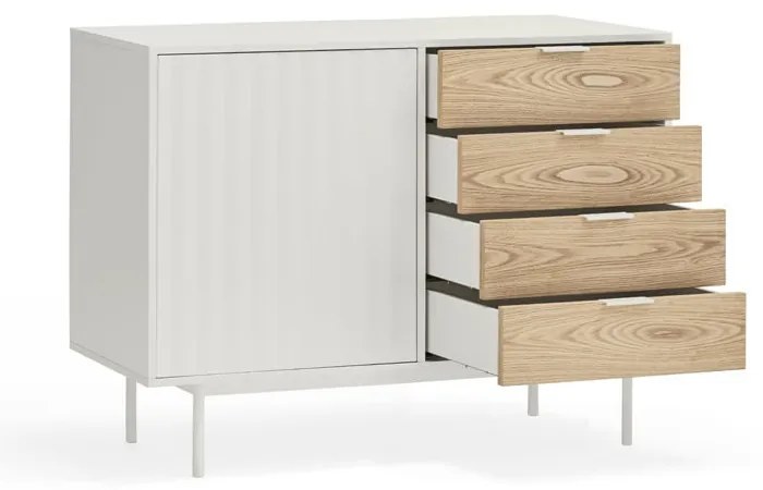 Biało-naturalna niska komoda w dekorze dębu 108x80 cm Sierra – Teulat