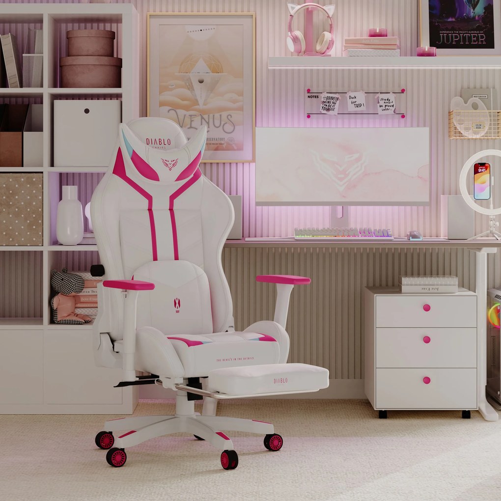 Fotel gamingowy Diablo X-Ray 2.0 Normal Size, biało-różowy