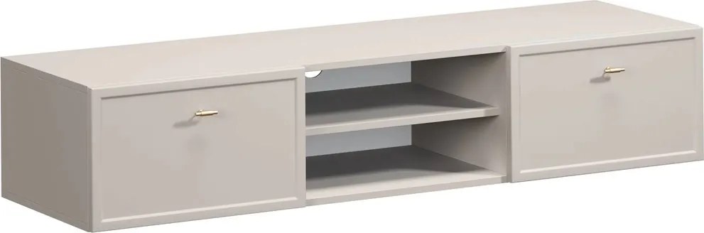 Szafka RTV wisząca Lorini 150 cm z szufladami - kaszmir / złote uchwyty T-bar