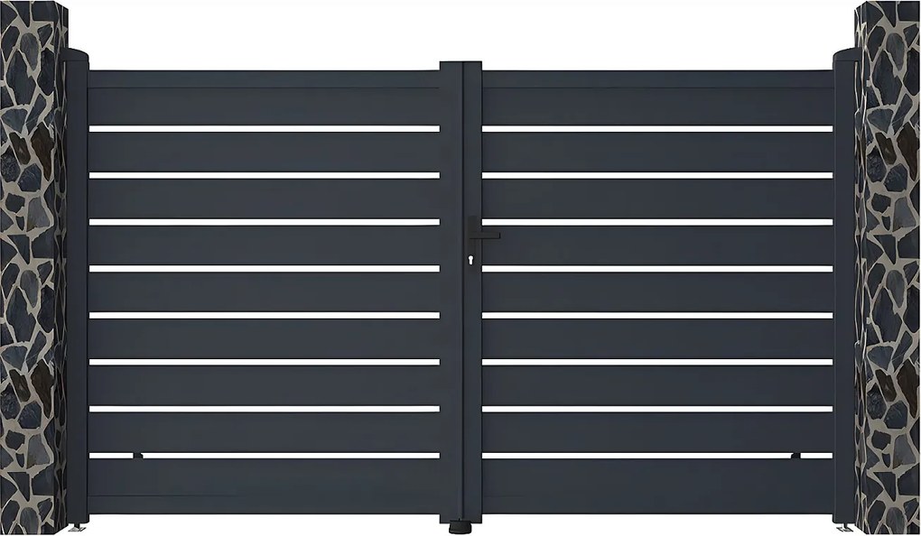 Brama wjazdowa rozwierna PRIMO, ażurowa, z aluminium w kolorze antracytowym – 300 × 176 cm (szer. × wys.)